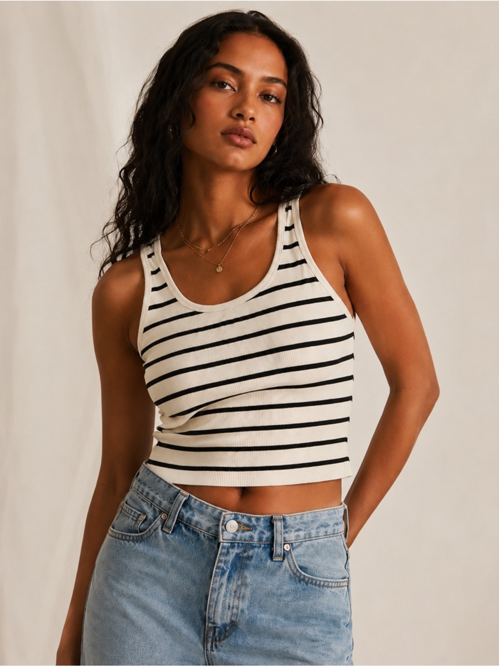 Workshop Ribbed Striped Crop Tank Top Size Large 🤍 Black White Y2K Casual Basic